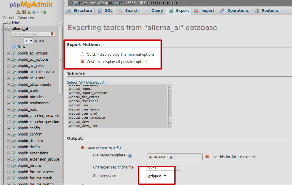 Before you are going to export the database we recommend you to enable
             compression