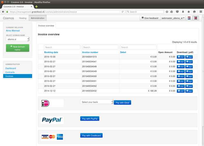 GHnet CSC Administration Invoices
